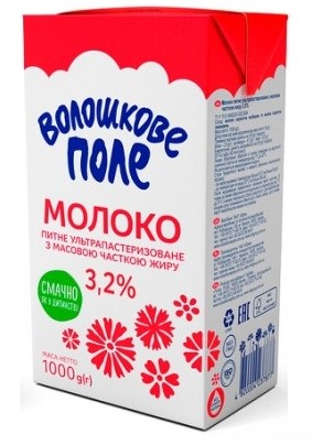 Молоко питне ультрапастеризоване Волошкове Поле 3,2% 1000г тетра пак TBA
